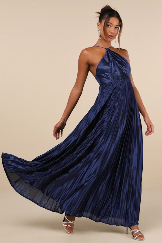 ELABORATE CHARM SATIN BACKLESS MAXI DRESS Comfortable Flowy Maxi Dress