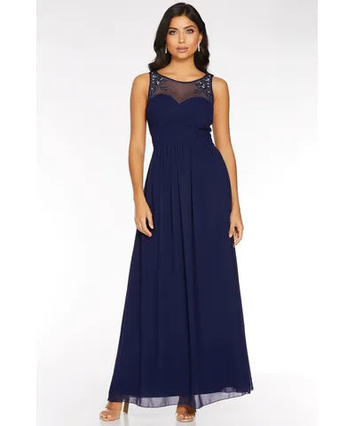 Mesh Embellished Sweetheart Neckline Maxi Dress Comfortable Maxi Dress with Sleeves