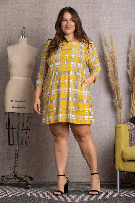 MUSTARD PLAID CHECKERED PRINT PLUS SIZE MINI DRESS-SD21058P Stylish Ribbed Mini Dress MUSTARD PLAID CHECKERED PRINT PLUS SIZE MINI DRESS-SD21058P Stylish Ribbed Mini Dress
