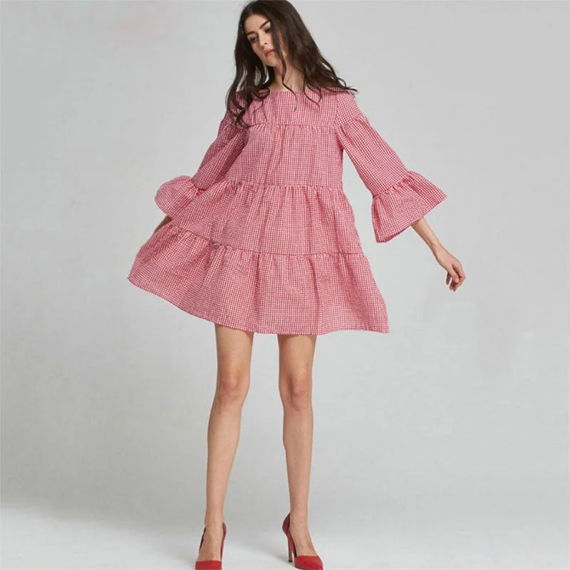 O-neck Flare Sleeve Pleated Plaid Loose Mini Dress Casual 3/4 Sleeves Sweet Dresses Ladies Fashion A-line Dress Plus Size Spring Cozy Ruched Mini Dress O-neck Flare Sleeve Pleated Plaid Loose Mini Dress Casual 3/4 Sleeves Sweet Dresses Ladies Fashion A-line Dress Plus Size Spring Cozy Ruched Mini Dress