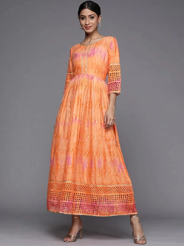 Orange Dyed Cotton Maxi Dress Stylish Button-Up Maxi Dress