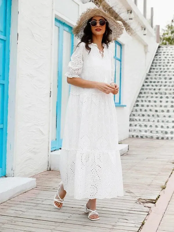 Puff Sleeve Cotton Maxi Dress Fashionable Off-Shoulder Maxi Dress