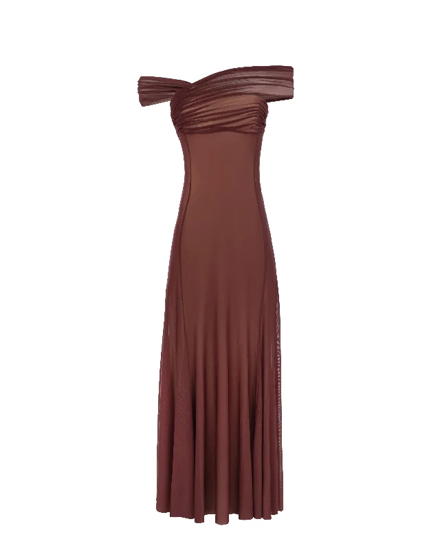 Second-skin maxi dress in chocolate color Cozy Maxi Dress with Slit