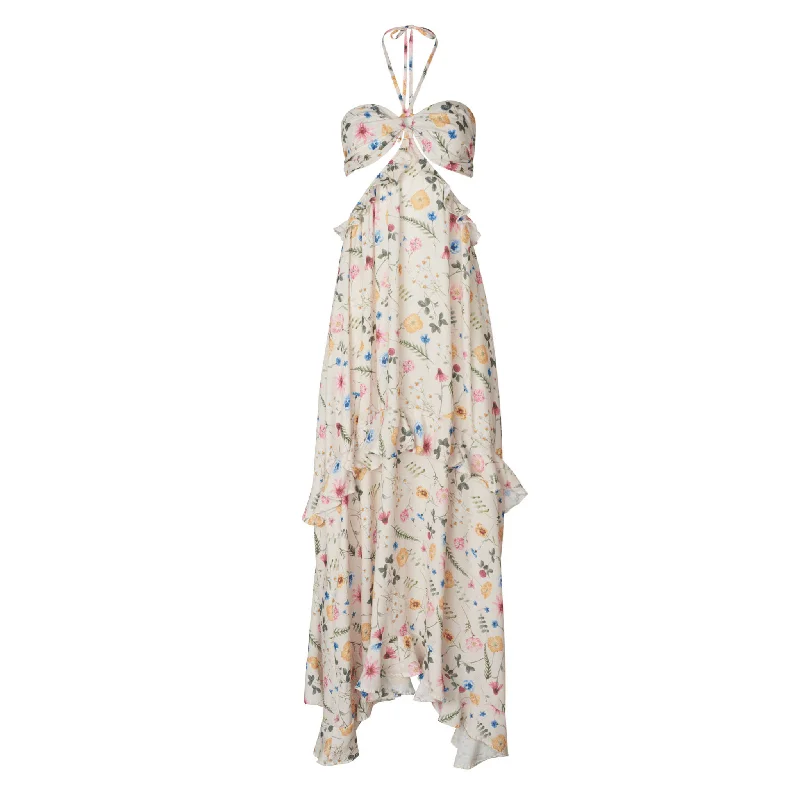 Victoria Floral Cut Out Ruffled Maxi Dress Cozy Longline Maxi Dress