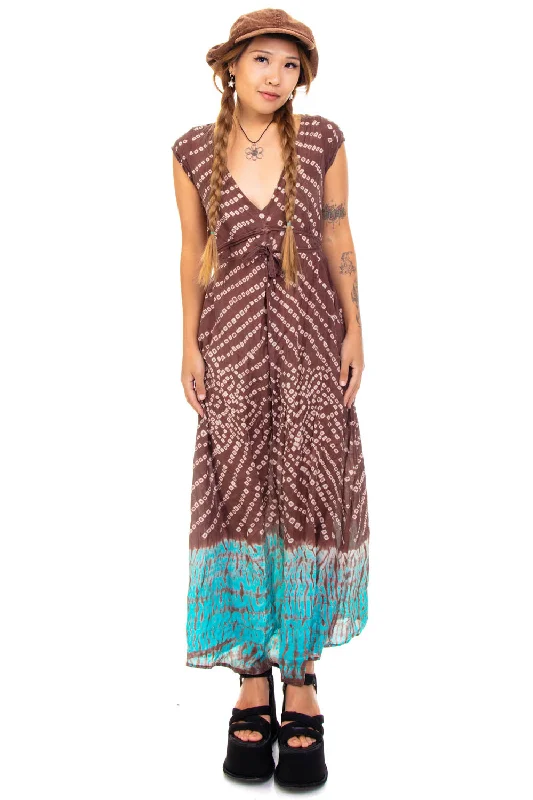 Vintage Y2K Silk Tie-Dye Square Maxi Dress - S/M Comfortable Bohemian Maxi Dress