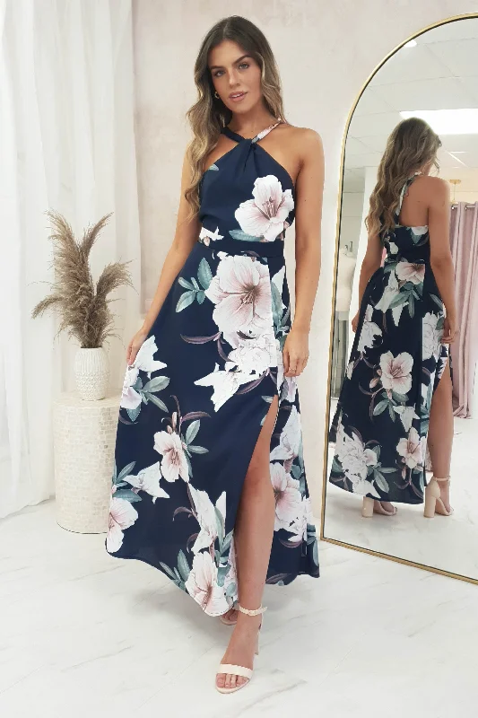 Vita Floral Maxi Dress | Navy Print Comfortable T-Shirt Maxi Dress