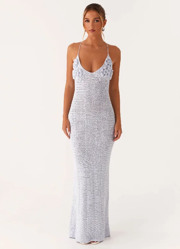 Zara Rose Crochet Maxi Dress - Blue Comfortable T-Shirt Maxi Dress