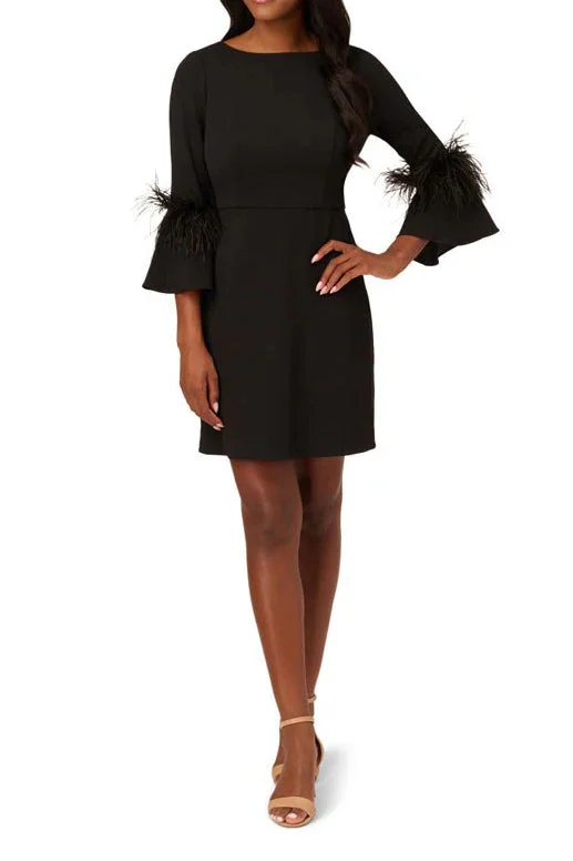 Adrianna Papell bateau neck feather sheath crepe dress