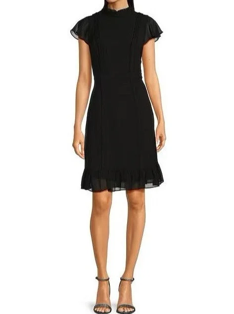 Adrianna Papell mock neck flutter cap sheath chiffon dress