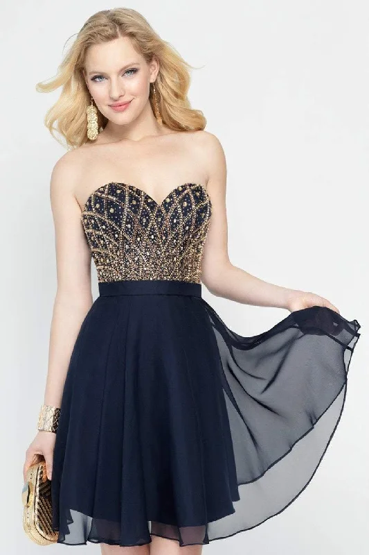 Alyce Paris 46573 - Gold Beaded Strapless Fit and Flare Dress