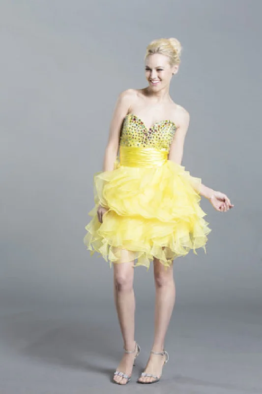 Aspeed Design -S1167 Strapless Beaded Ruffled Short Cocktail Dress