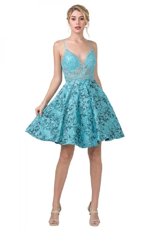Aspeed Design -S2277 V-Neck Embroidered A-Line Cocktail Dress
