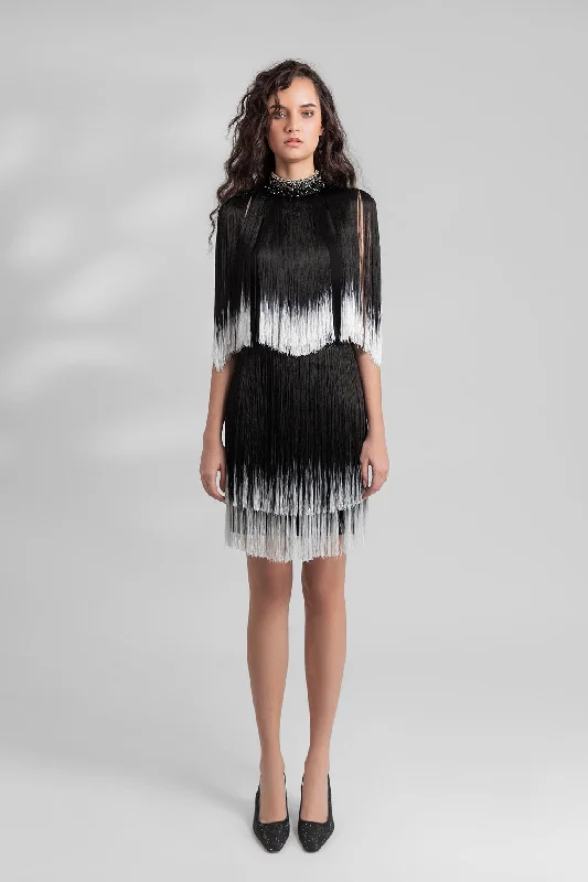 Beaded collar tassel dress