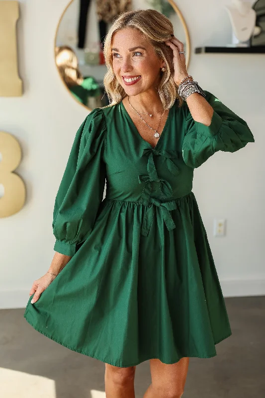 Bow Front Dress - Green