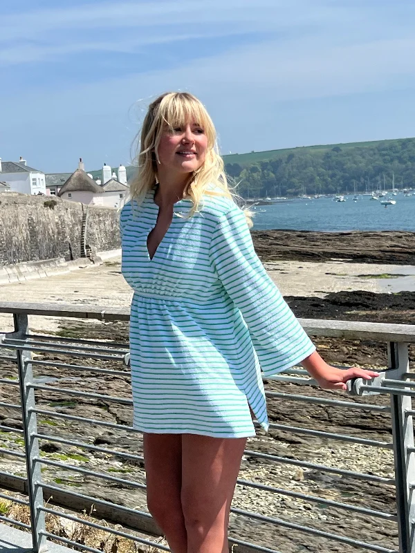 Bridie Striped Towelling Beach Dress / Cover Up | White & Apple