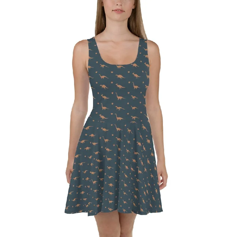 Dinosaur Dress - Blue & Gold