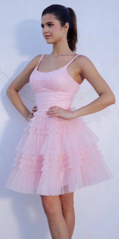 Eureka 9928 Short A-Line Mesh Glitter Ruffled Tiered Poofy Dress