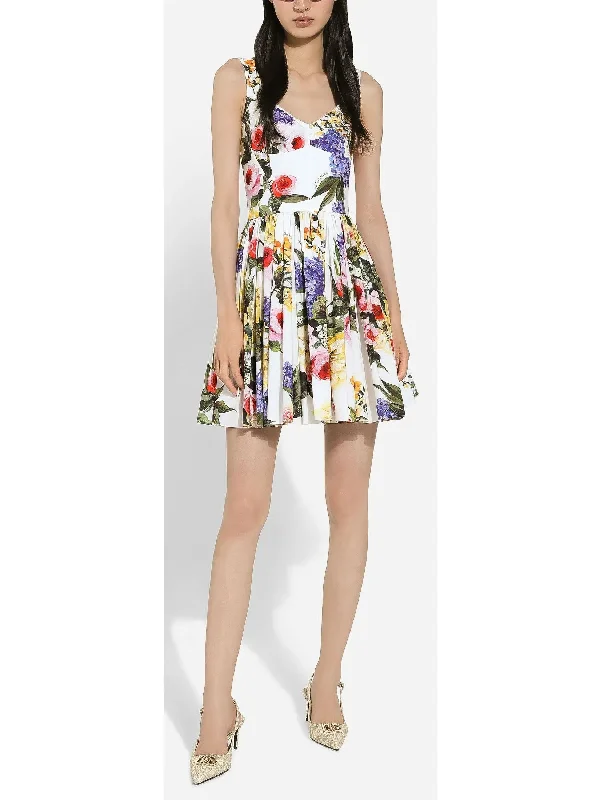 Garden Print Short Cotton Corset Dress
