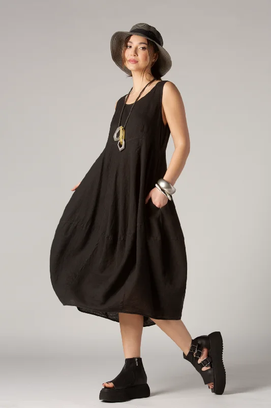 GRIZAS Palloncino Dress in Black Linen