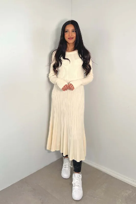 Half Rib Swing Jumper Dress- Vanilla