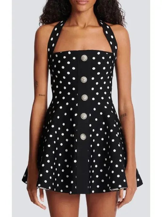 Halterneck Dress in a Polka-Dot Jacquard Knit