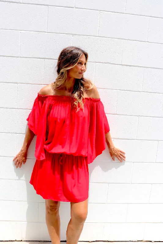 Holiday Dreaming Short Beach Dress/Top In Bright Red