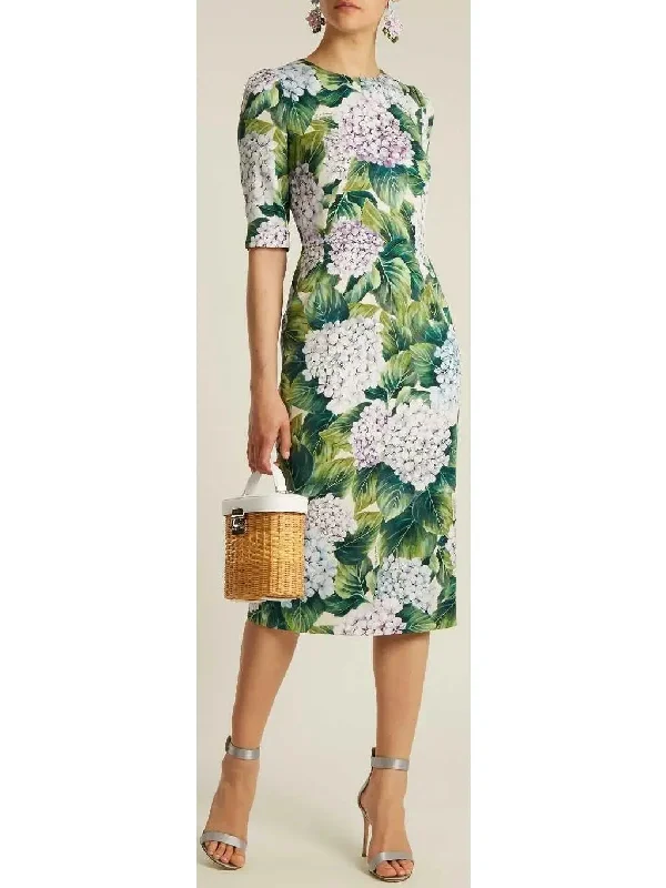 Hydrangea-Print Sheath Dress