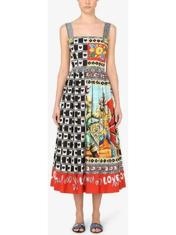 Long Patchwork-Print Poplin Dress
