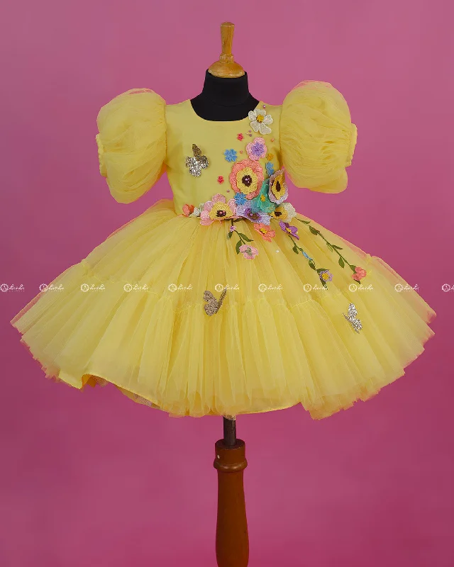 Marigold Yellow Fairy Tale Dress with Wild Flowers.