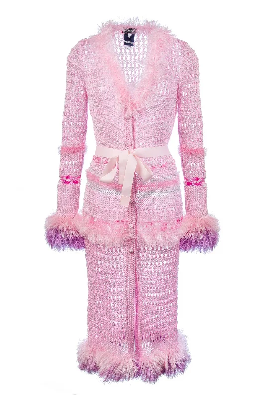 MONROE PINK HANDMADE KNIT CARDIGAN-DRESS