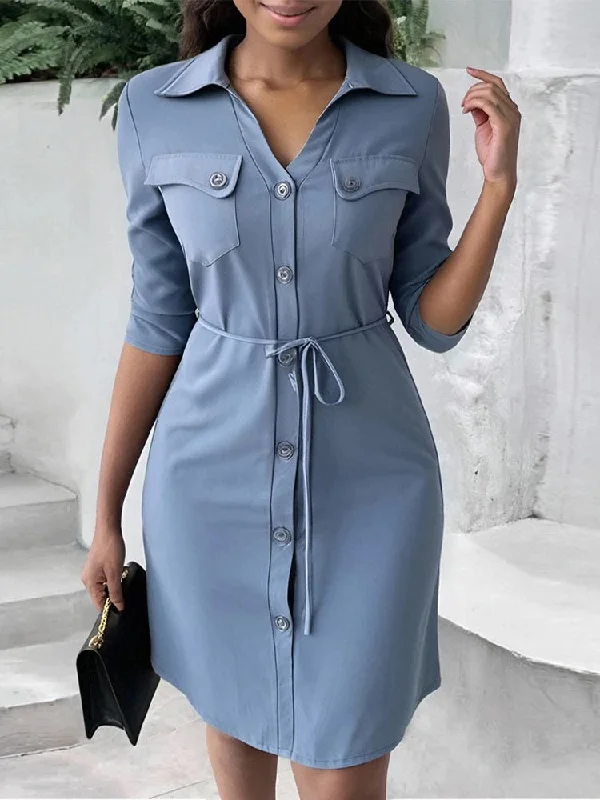 New Buttoned Pocket Design Casual Dress CODE: KAR3202