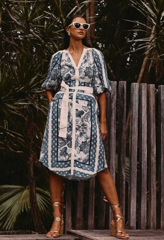 Once Was - Bijou Linen Viscose Dress in Ink Flè Print
