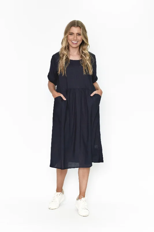 One Summer Front Pocket Dress Navy 8