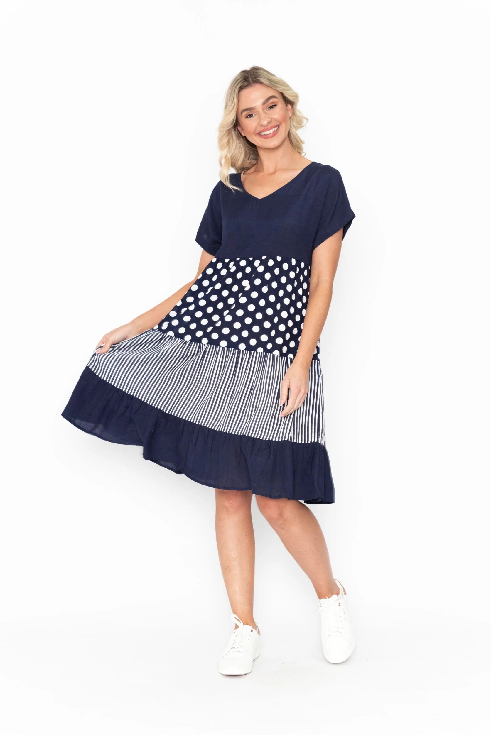 Navy Spot Stripe