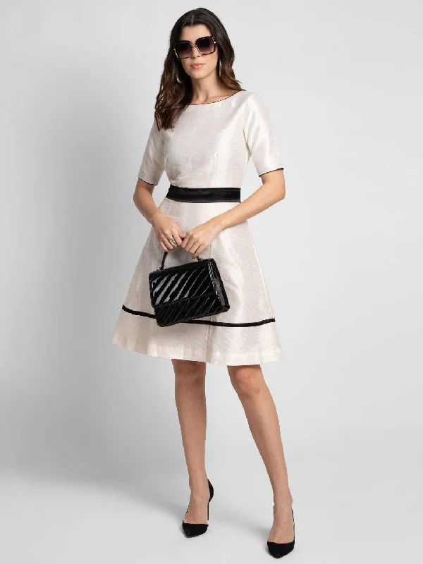 White Raw Silk Creamy Dupioni Evening  Dress