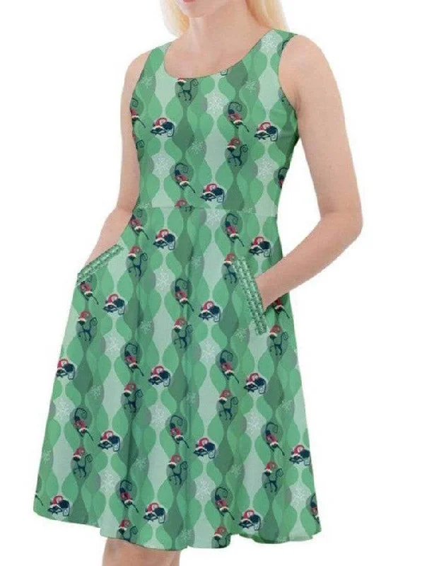 RETRO CHRISTMAS CATS  SKATER CHRISTMAS DRESS WITH POCKETS