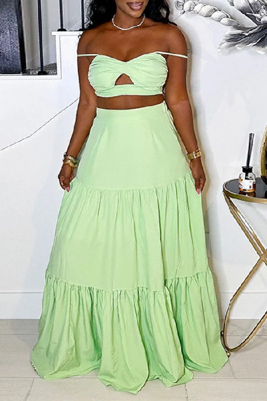 Solid Color Spaghetti Strap Keyhole Pretty Tiered Dress Suit