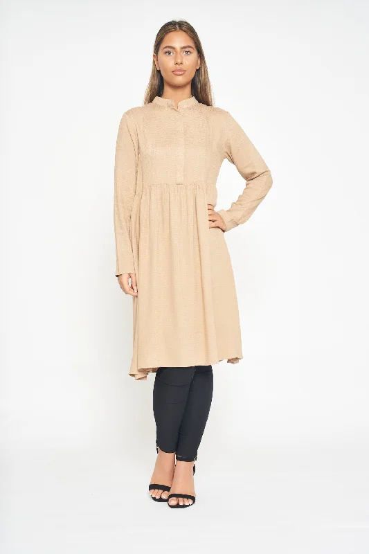 Textured Smock Dress - Beige