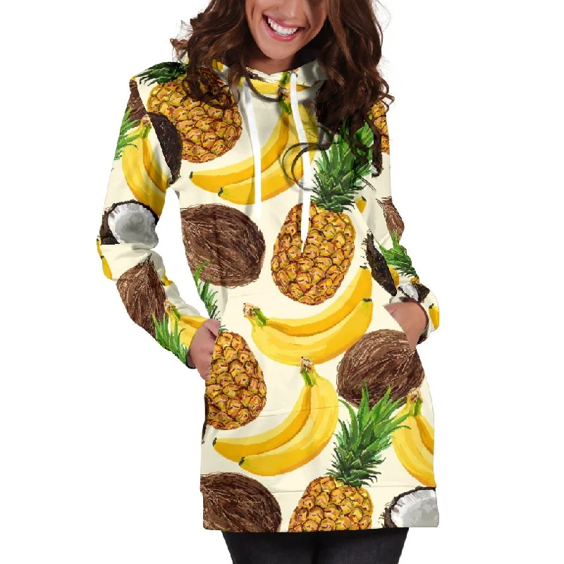 Tropical Fruits Pattern Print Pullover Hoodie Dress