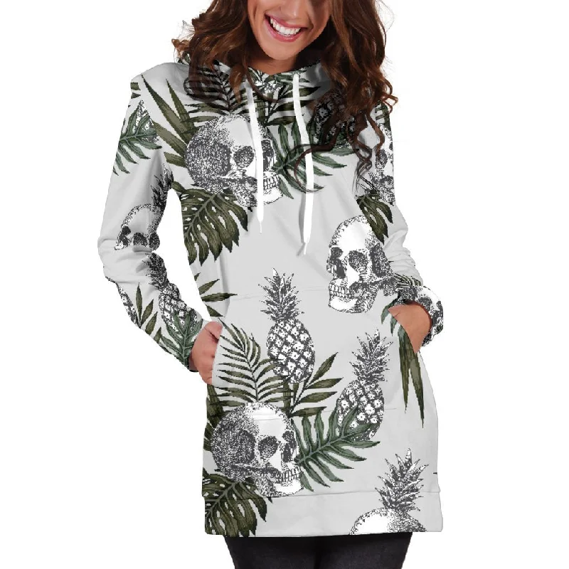 Tropical Pineapple Skull Pattern Print Pullover Hoodie Dress