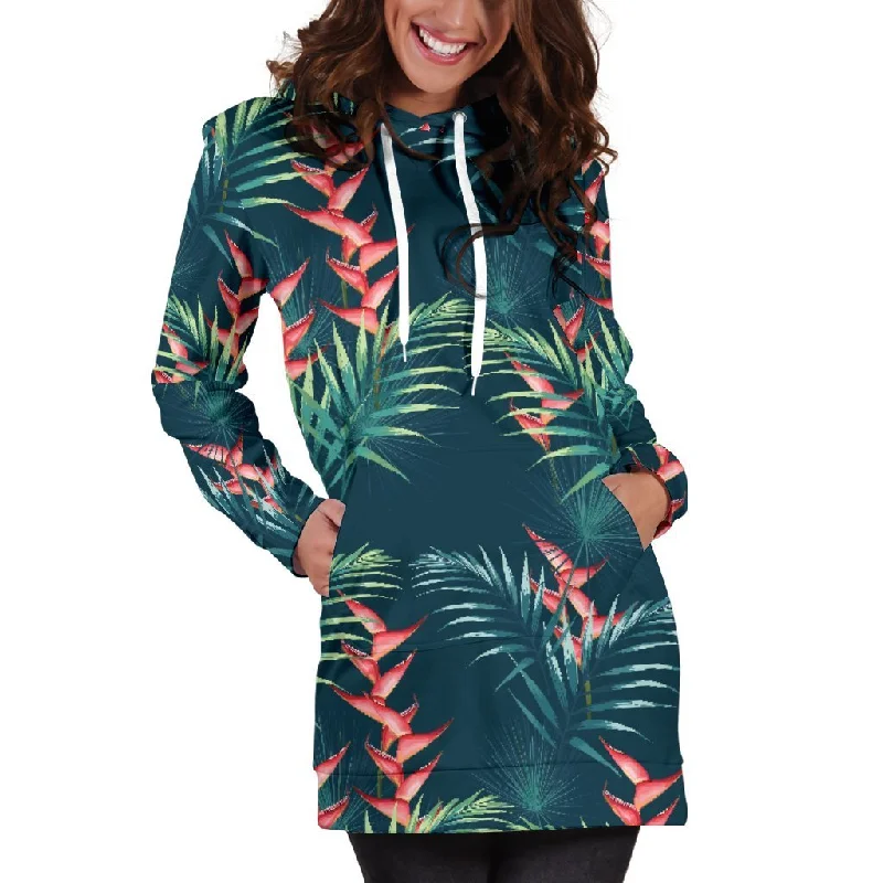 Tropical Plants Hawaii Pattern Print Pullover Hoodie Dress