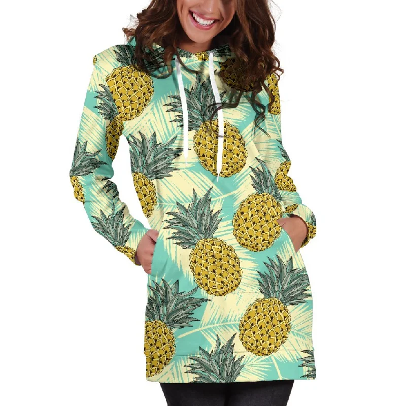 Tropical Vintage Pineapple Pattern Print Pullover Hoodie Dress