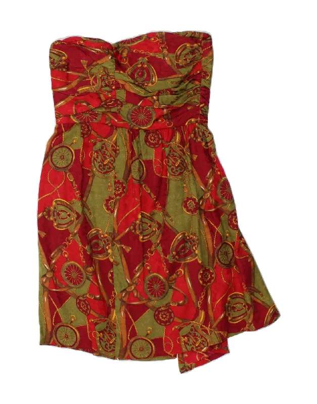 VINTAGE Womens Abstract Pattern Strapless Dress UK 8 Small Green