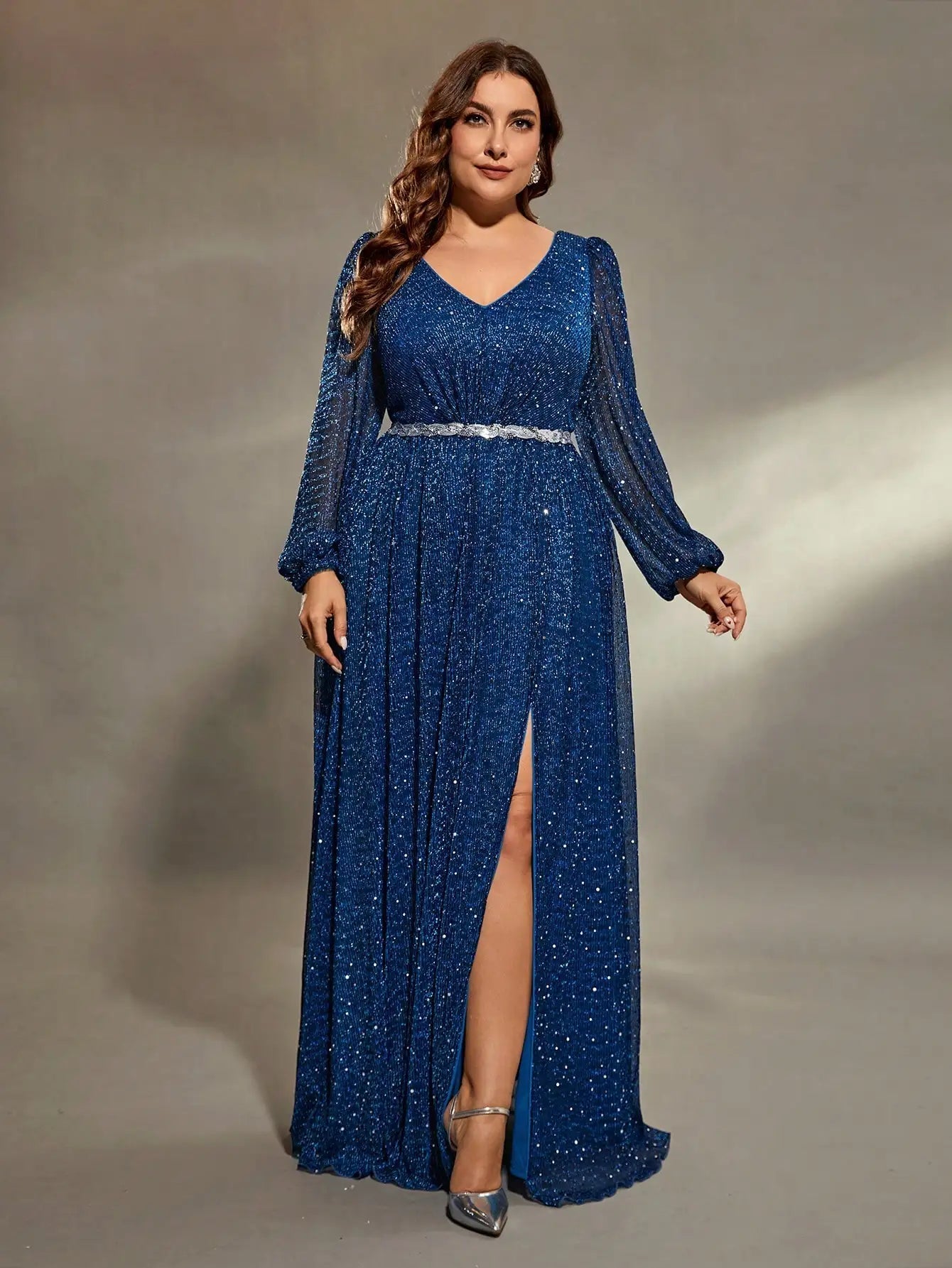 Women's Sequin Slit Fashion Designer 4XL Long Dresses (Plus Size)