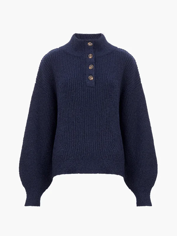 1/4 Button Drop Shoulder Jumper Boat Neck Shawl Collar Notched Collar