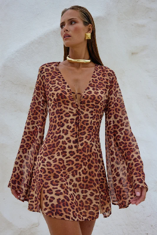 ANURA MINI DRESS - LEOPARD PRINT Stylish Puff Sleeve Mini Dress