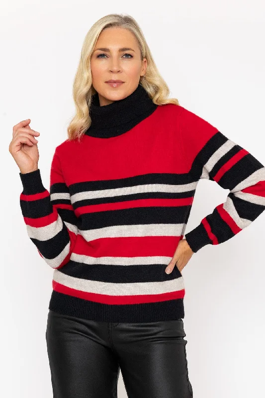 Black & Red Striped High Neck Jumper Rayon Fabric Velvet Fabric Corduroy Fabric
