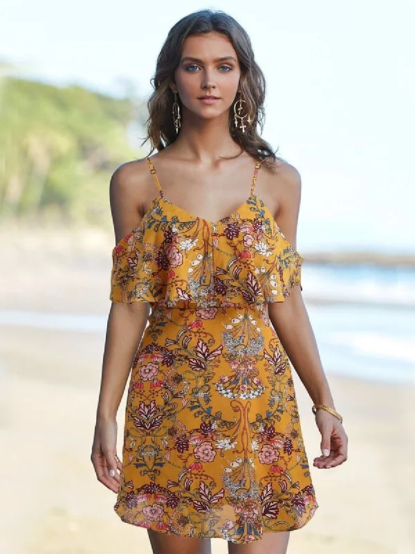 Chiffon Flower Beach Casual Mini Dress Stylish Floral Print Mini Dress