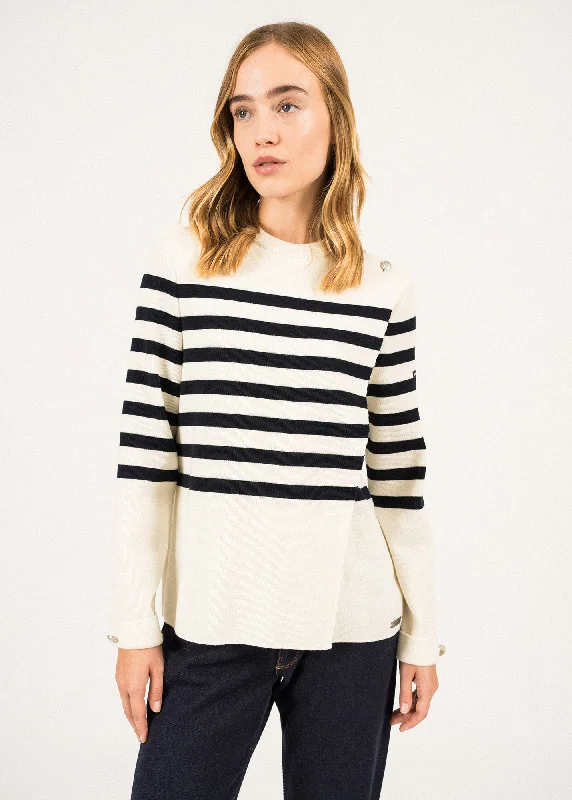 Docks Striped Wraparound Jumper - SAINT JAMES x Romain Brifault (ECUME/NAVY) Solid Print Embellished Docks Striped Wraparound Jumper - SAINT JAMES x Romain Brifault (ECUME/NAVY) Solid Print Embellished