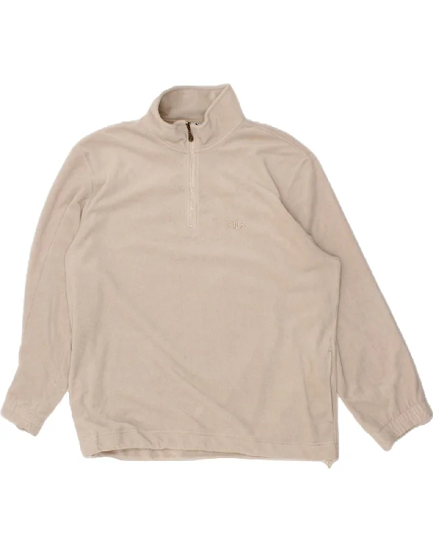FILA Womens Oversized Zip Neck Fleece Jumper UK 18 XL Beige Boxy Sweater Fitted Sweater A-Line FILA Womens Oversized Zip Neck Fleece Jumper UK 18 XL Beige Boxy Sweater Fitted Sweater A-Line